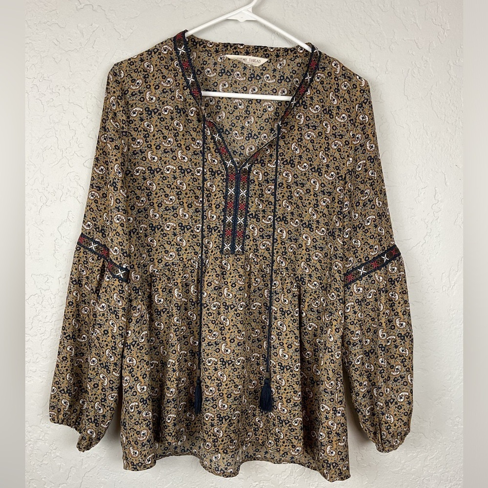 Alchemy Thread Boho Peasant Tunic Paisley Pattern Top Size Small Tassels